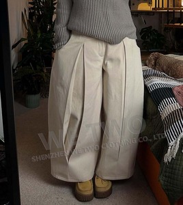 Blank Loose Fit High Waisted Korean Woman Female Trousers Cotton Custom Balloon Track Baggy <strong>Parachute</strong> Pleated Women's <strong>Pant</strong> - Product Image 3