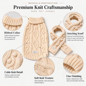 Ensemble pull et écharpe en tricot torsadé pour chien, col roulé, hiver, personnalisable avec logo, vente en gros - Product Image 3
