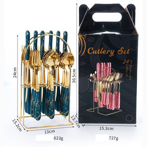 24-teiliges Besteckset aus Lebensmittelechtem Kunststoff und Edelstahl mit Ständer in Geschenkbox für Hotel und Restaurant, Steakmesser-Besteckgarnitur - Product Image 3