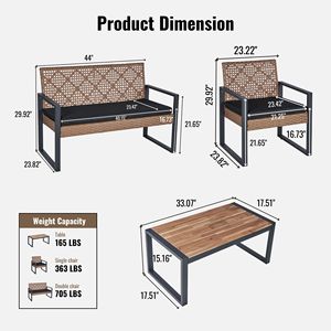 4-Piece Modern <b>Waterproof</b> Patio Furniture Set Outdoor Balcony Porch Garden Backyard Lawn Acacia Wood Table Top - Product Image 6
