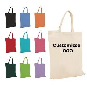 Großhandel individueller Druck Logo günstige wiederverwendbare Einkaufstaschen einfarbig weiß einfarbig Baumwolle Leinwand-Tote-Tasche mit Logo
