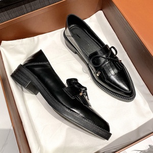 British Style Woman Retro <b>Small</b> Leather Shoes 2024 Summer New Pointed Single Shoe Thick Sole Large Size Loafers - Product Image 1