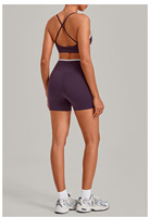 Nouvel ensemble de yoga pour femme : soutien-gorge de sport à dos croisé avec bordure contrastante et short taille haute – Tenue de sport pour femme