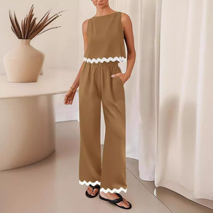 Vêtements pour femmes printemps-été, ensemble décontracté 2 pièces, débardeur sans manches, haut court - Product Image 3