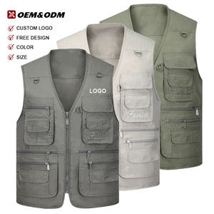 เสื้อกั๊กใช้งานได้หลายกระเป๋างานปักโลโก้สำหรับผู้ชาย - Product Image 1