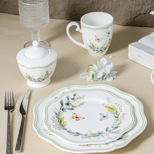 Vente en gros de vaisselle élégante en porcelaine fine à motifs floraux et papillons, assiettes et tasses pour <span class=keywords><strong>hôtel</strong></span> et <span class=keywords><strong>restaurant</strong></span> - Product Image 5