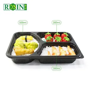 Bolhas plásticas personalizadas para ir almoço descartável 3 compartimentos recipiente de comida com tampa
