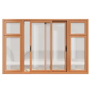 Born The latest design wood grain sliding window sound insulation anti-hurricane effect aluminum sliding window