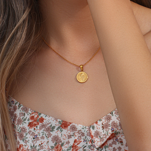 2023 Trendy Women 18K Gold Plated Stainless Steel <strong>Medallion</strong> Sunburst Snake Coin Pendant <strong>Necklace</strong> Waterproof Jewelry - Product Image 2