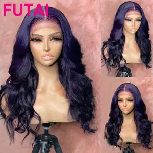 Dapat diputihkan Wig Frontal renda ungu tua 13x4 Wig renda Hd transparan ketebalan tinggi Wig rambut manusia Virgin depan renda penuh