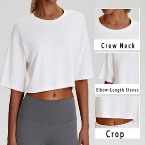 Maglietta Estiva YY in Modal e Cotone per Fitness, Casual, Larga, con Collo Tondo e Maniche a Tre Quarti, Top Corto per Yoga e Pilates da <span class=keywords><strong>Donna</strong></span> - Product Image 1