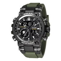 Montre pour homme Smael 8093, style sportif, mouvement à quartz japonais numérique, modèle avec alarme, résistante à l'eau, lumineuse, montre-bracelet pour homme pour la natation