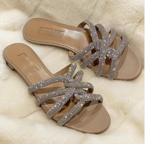 Sandalias Europeas Coors con Tira Delgada, Zapatos Planos Formales para Mujer, Tacón Bajo, Sandalias con Tira en T y Pedrería - Product Image 4