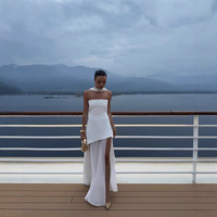 Robe longue élégante asymétrique en satin blanc, col halter, fente haute, pour soirée formelle, été automne, respirante, taille naturelle moderne