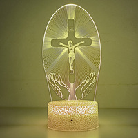 Veilleuse de Table LED 3D Croix de Jésus Alimentée par Pile, Lampe à Illusion d'Optique pour Décoration de Chambre, Cadeaux de Noël et Pâques, Crucifix