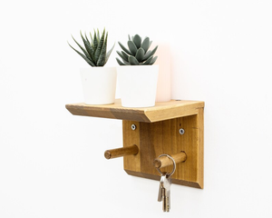 Scaffale per candele per piante, ripiano per piante con portachiavi, ripiano per foto Mini ripiano con organizer per chiavi scaffale per piante <span class=keywords><strong>in</strong></span> <span class=keywords><strong>legno</strong></span> con ganci - Product Image 2