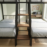 Lit superposé moderne en métal noir, taille complète, 3 lits, pour dortoir, idéal pour appartement