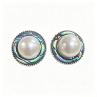Boucles d'oreilles en argent S925 incrustées de coquille d'ormeau naturelle, perles d'eau douce Edison rondes de 10-11mm, bijoux élégants pour femmes