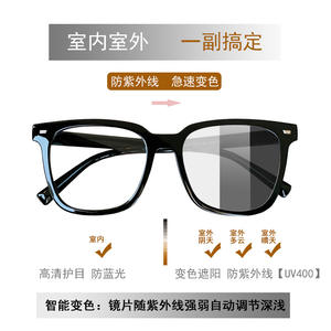 Gafas Fotocromáticas Anti Luz Azul Qianai Square, Montura Gris Transparente a Negra, Tamaño Mediano, Unisex, Lentes de PC Tipo 3, Protección Solar - Product Image 3