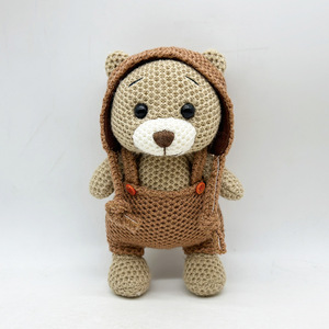 Hot Selling New Style Crochet Bear Plush Textile Crafts with Hat Wholesale Animal Style Textile Fabric Crafts