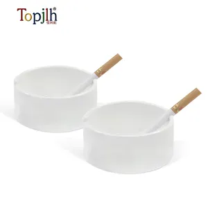 Topjlh forma rotonda sublimazione bianco stampato personalizzato posacenere in ceramica bianco