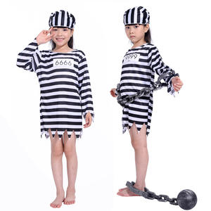 Adultos niños familia Halloween <span class=keywords><strong>carnaval</strong></span> prisión actuación escenario disfraces negro blanco rayas traje vestido casa Cosplay disfraces - Product Image 2