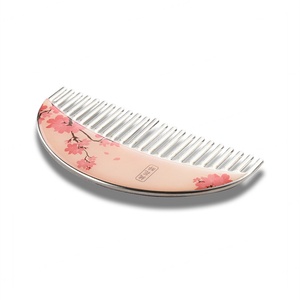 Hot Sale <b>Top</b> Quality Delicate Epoxy Sticker <b>Peach</b> Blossom Pattern Custom Logo Metal Comb - Product Image 5