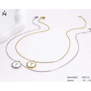 Letter <b>T</b> Rhinestone Pendant <b>Necklace</b> 2Cm Silver Gold Plated Stainless Steel Chain Casual Jewelry Unisex Gift - Product Image 1