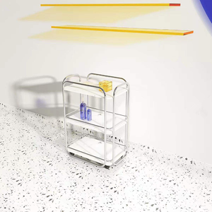 Carrito de Salón Metálico Dorado con 3 Estantes Blancos y 4 Ruedas para Fácil Transporte y Almacenamiento en Salón de Belleza u Oficina en Casa - Product Image 2