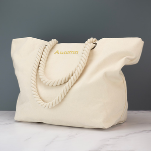 Personalised Oversized Black Canvas Beach <strong>Tote</strong> Bag Natural Color Rope Handle Embroidered Customised Logo With Striped Beach Bag - Product Image 3