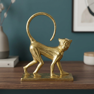 Jaffs Exports 26cm H X 9cm W X 20cm L Golden Monkey Sculpture Artistic Figurine Modern Design Eco-Friendly Aluminium Tabletop - Product Image 5