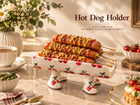 Support à hot-dogs en céramique avec motif cerise mignon, plateau décoratif pour servir les hot-dogs, idéal pour la maison, la cuisine, le petit-déjeuner, les fêtes et la table.