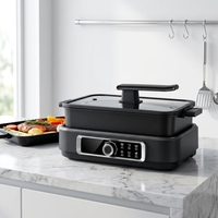 Slow Cooker Elektrische Bratpfanne 7,5Qt Multikocher mit 5-stufiger Hitzestufe, Antihaft-Pfanne, Kochtopf, spülmaschinenfest