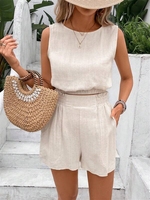 Ensemble 2 pièces Nouveau Chemise sans manches irrégulière à revers large et pantalon taille haute à jambes larges Deux pièces
