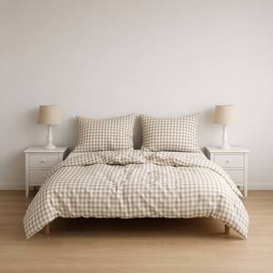 Parure <span class=keywords><strong>de</strong></span> lit en coton lavé 100% teint en fil à carreaux vichy classiques, luxueuse, respirante et douce, pour lit Queen et King Size - Product Image 1