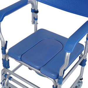 Chaise de toilette pliante bleue Qinda avec roulettes, portable, pour personnes âgées et handicapées - Product Image 1