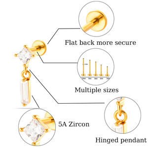 HENGSEN Chirurgenstahl Piercing Gold PVD Ohrstecker Conch Lobe Herz CZ Klappanhänger Innengewinde Helix Piercing Schmuck - Product Image 2