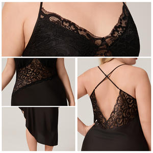 Camisón de Satén Suave y Transpirable de Talla Grande con Diseño Nuevo, Camisón Corto de Verano para Mujer con Ribete de Encaje, Elegante y de Secado Rápido - Product Image 3