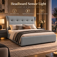 Lit Moderne Gris en Cuir Écologique avec Éclairage à Capteur, Cadre Réglable, Lit Plateforme de Luxe pour Hôtel, Villa, Chambre à Coucher