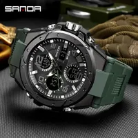 Jam Tangan Olahraga Pria SANDA 739 Tahan Air Bermerek, Layar Ganda Digital Quartz untuk Pria Montre Relojes De Luxe Uhr