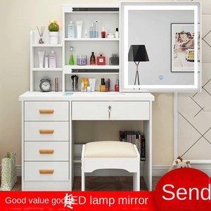 <span class=keywords><strong>Commode</strong></span> de maquillage mobile pour fille avec panneau marbré, style moderne et simple, miroir coulissant, lampe et rangement, meuble cosmétique pour chambre/salon - Product Image 2