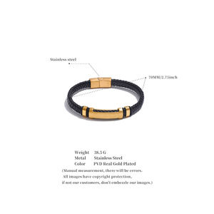 JINYOU 5462 produk baru 70mm gelang kulit hitam baja tahan karat gelang pria buatan tangan berlapis emas 18K untuk hadiah pria - Product Image 6