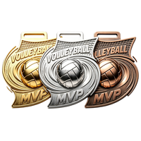 Médailles personnalisées, prix MVP, trophée en alliage de zinc personnalisé, médaille de volley-ball plaquée or, argent, bronze, en métal 3D en relief