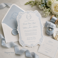 Ensemble d'invitations de mariage personnalisées vintage bleu crème, élégant, avec monogramme, enveloppe lignée et cartes RSVP et de détails assorties