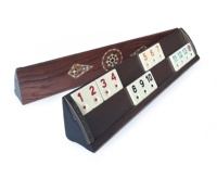 Kardelen El Yapımı Büyük Ahşap Rummy ve Okey Oyun Seti, Mozaik İşlemeli Gül Ağacı Rummy Küpleriyle 4 Kişilik Masa Oyunu