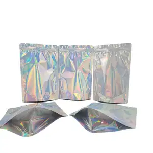 Baskı fermuar plastik Mylar folyo kilitli ambalaj Hologram lazer Stand Up özel için fermuarlı çanta torba holografik çanta