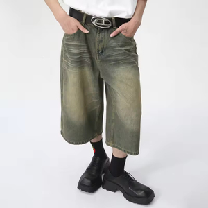 Pantalones cortos vaqueros holgados con lazo en la cintura, personalizados, OEM, de fabricante para hombre - Product Image 1