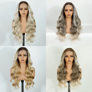 Peluca Larga de Cabello Sintético con Ondas Suaves, Color Ombre, con Frente de Encaje HD, Resistente al Calor, Fibra No Inflamable, Encaje HD sin Pegamento - Product Image 6