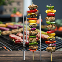 Tusuk Sate Espeto Churrasco Tiga Cabang dari Baja Anti Karat, Tusukan Panggang Gaucho, Tusukan Panggang BBQ Brasil untuk Memanggang Picanha