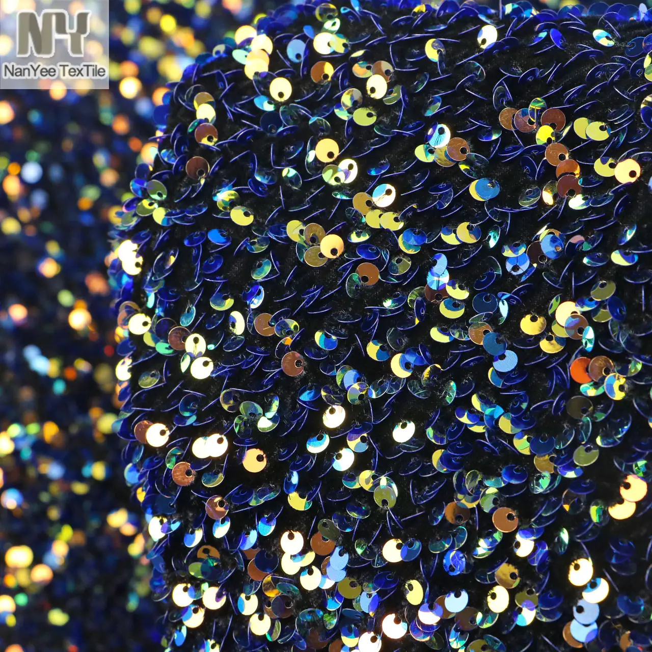 Nanyee Textile Multi Color Iridescent Foam Embroidery Sequin On Stretch Velvet Fabric